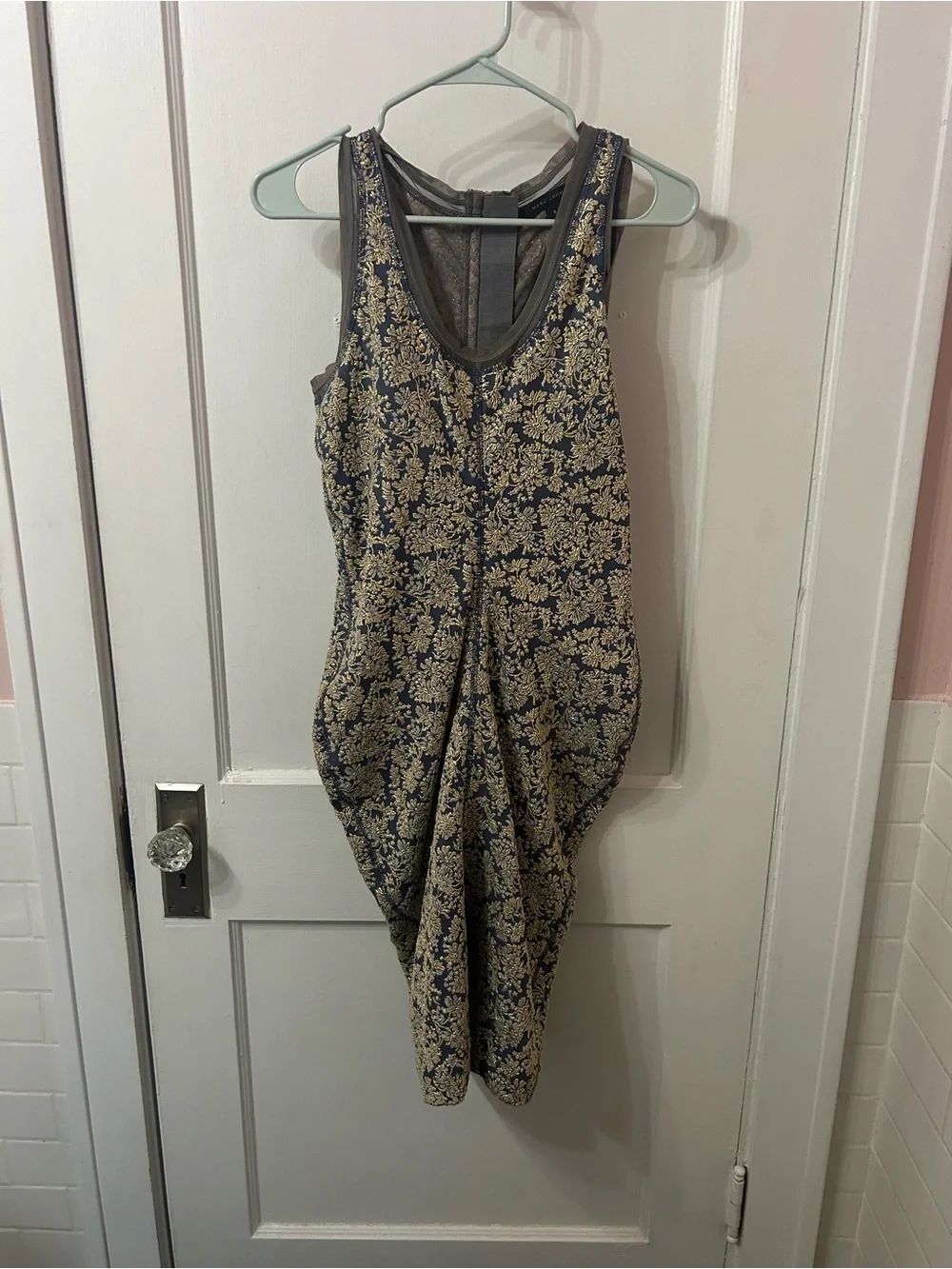 Vintage Marc Jacobs Navy and Gold Floral Jacquard Midi Dress - Picture 8 of 12